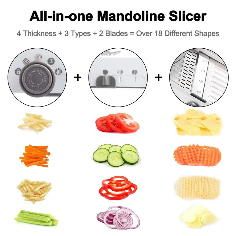 18-in-1 Adjustable Mandoline Slicer – Stainless Steel Vegetable and Fruit Grater, Julienne Cutter