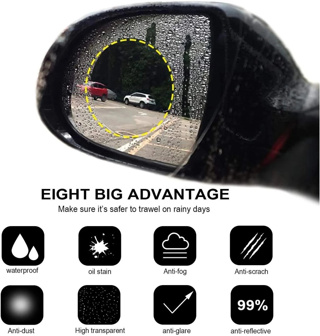2-Pack Car Rearview Mirror Rainproof Film Anti-Fog Waterproof PET Stickers (95×95, 95×135, 100×150 mm / 3.7–5.9 in)