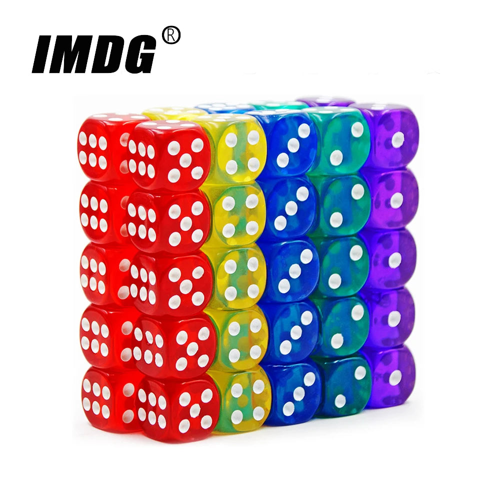 10-Pack 14mm (0.55 in) Transparent Acrylic Dice Rounded Corner Multi-Color Game Dice