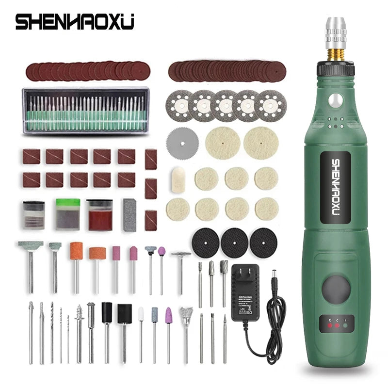 Mini Rotary Tool Kit — 3-Speed Engraver & Grinder with 25-Piece Accessories (100–240V / 3.7V)