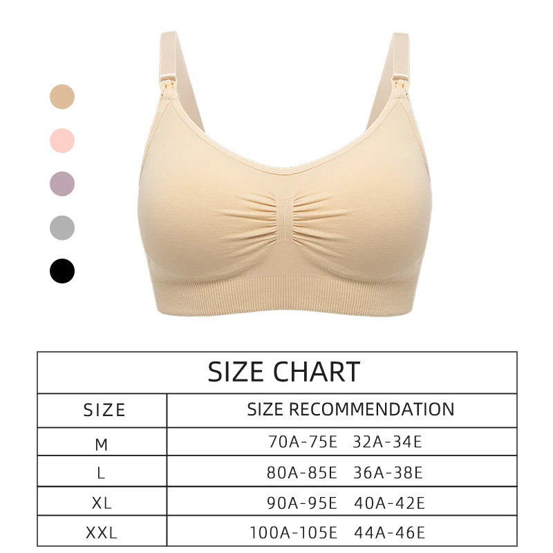 Plus Size Nursing Bra Breathable Seamless Maternity Breastfeeding Bra Wire-Free with Removable Pads