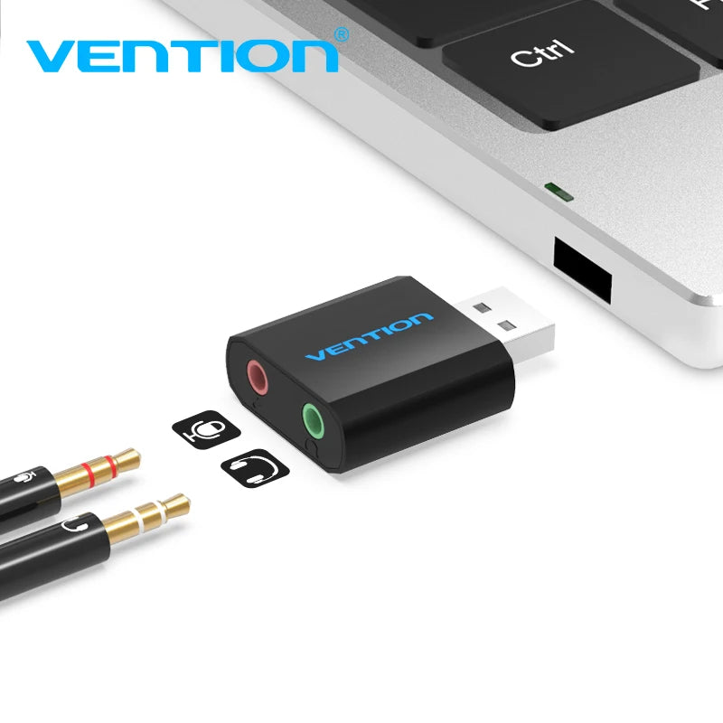 External USB Sound Card 3.5mm Audio Adapter for Laptop, PS4 and Headset Microphone