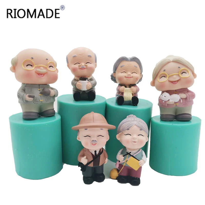 3D Grandpa & Grandma Silicone Mold – Longevity Elder Figurine for Candles, Resin, Soap & Cake Decorating