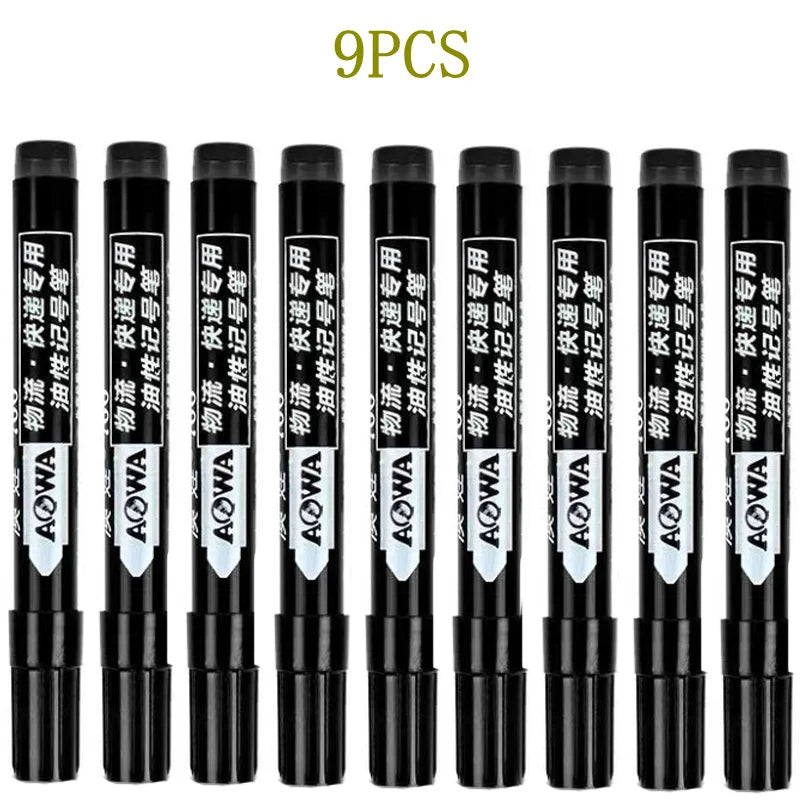 Permanent Paint Marker Pens 3/9-Pack – Waterproof Black Oil-Based, Quick-Drying for Tire, Metal, Glass, Plastic