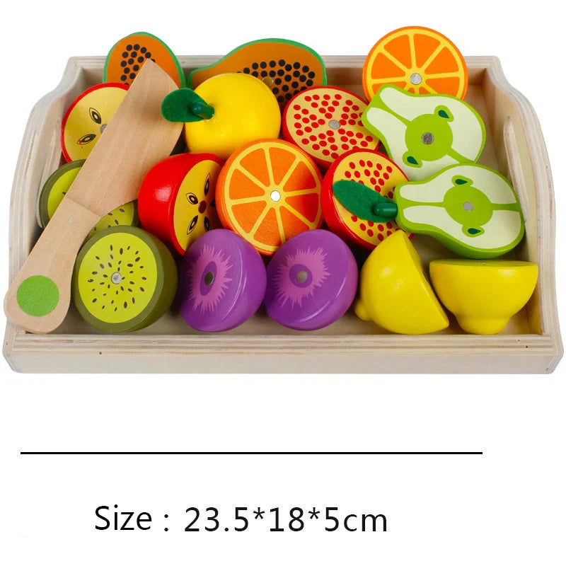 Wooden Pretend Play Kitchen Cutting Fruit and Vegetable Set – Montessori Educational Toy for Kids