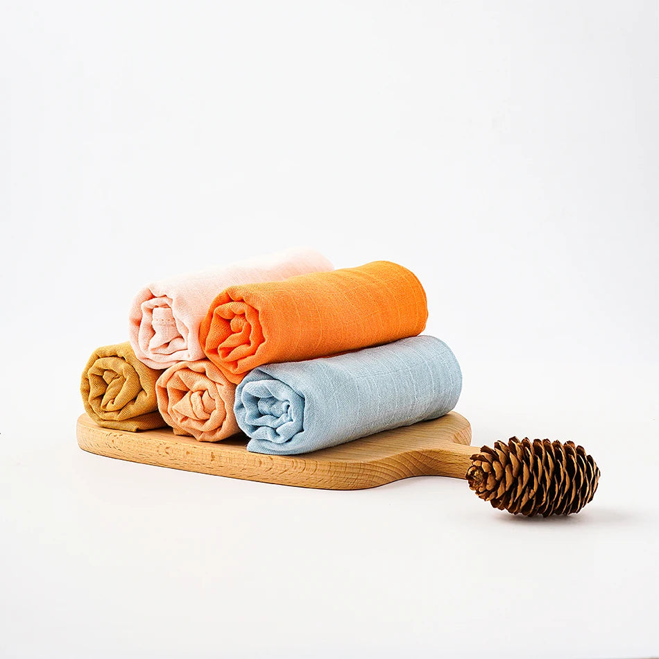 5-Pack Bamboo Cotton Muslin Baby Blankets & Burp Cloths 60 x 60 cm (23.6 x 23.6 in) Soft Breathable Multi-Functional