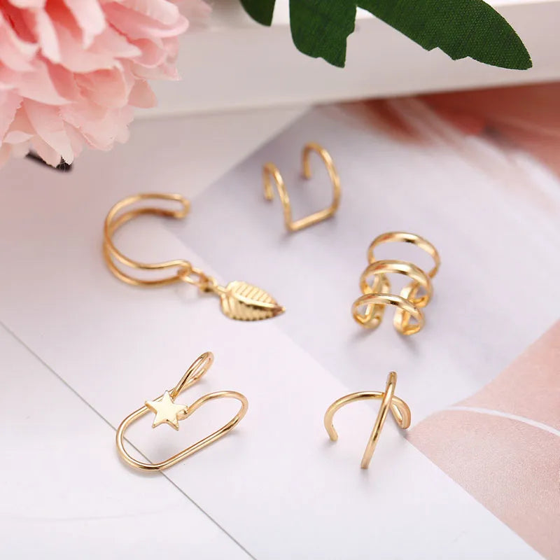 Gold Leaf Ear Cuff Clip-On Earrings for Women — No-Piercing Cartilage Climbers