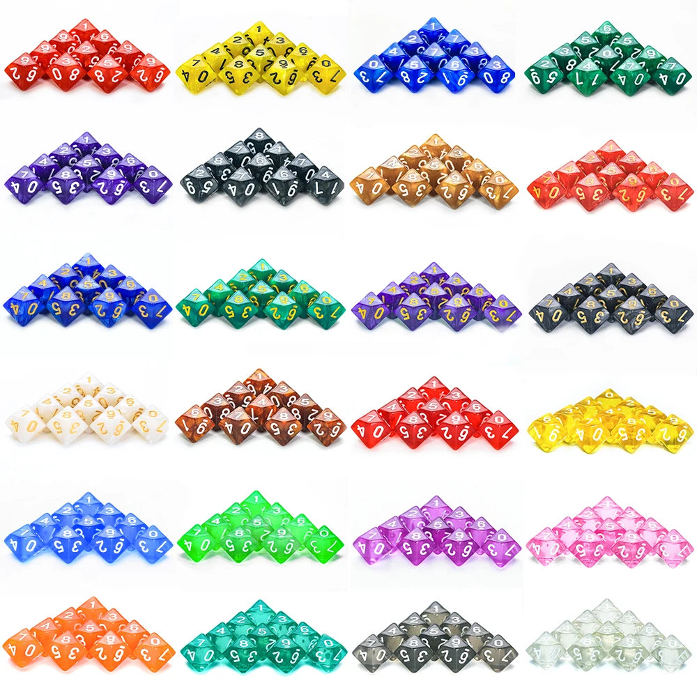 D10 Polyhedral Dice 10-Piece Set for D&D & Tabletop RPGs — Marble & Transparent Styles for Board Games & Parties