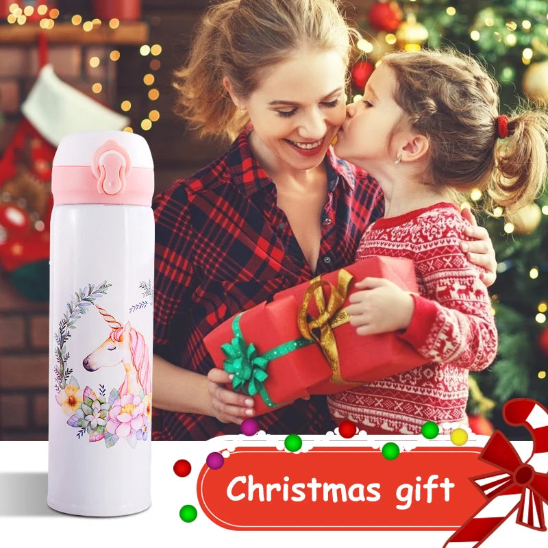Unicorn Stainless Steel Insulated Thermos Bottle 500ml (16.9 fl oz) – Kids Bouncing Lid Water Bottle for Girls, Portable Travel Mug