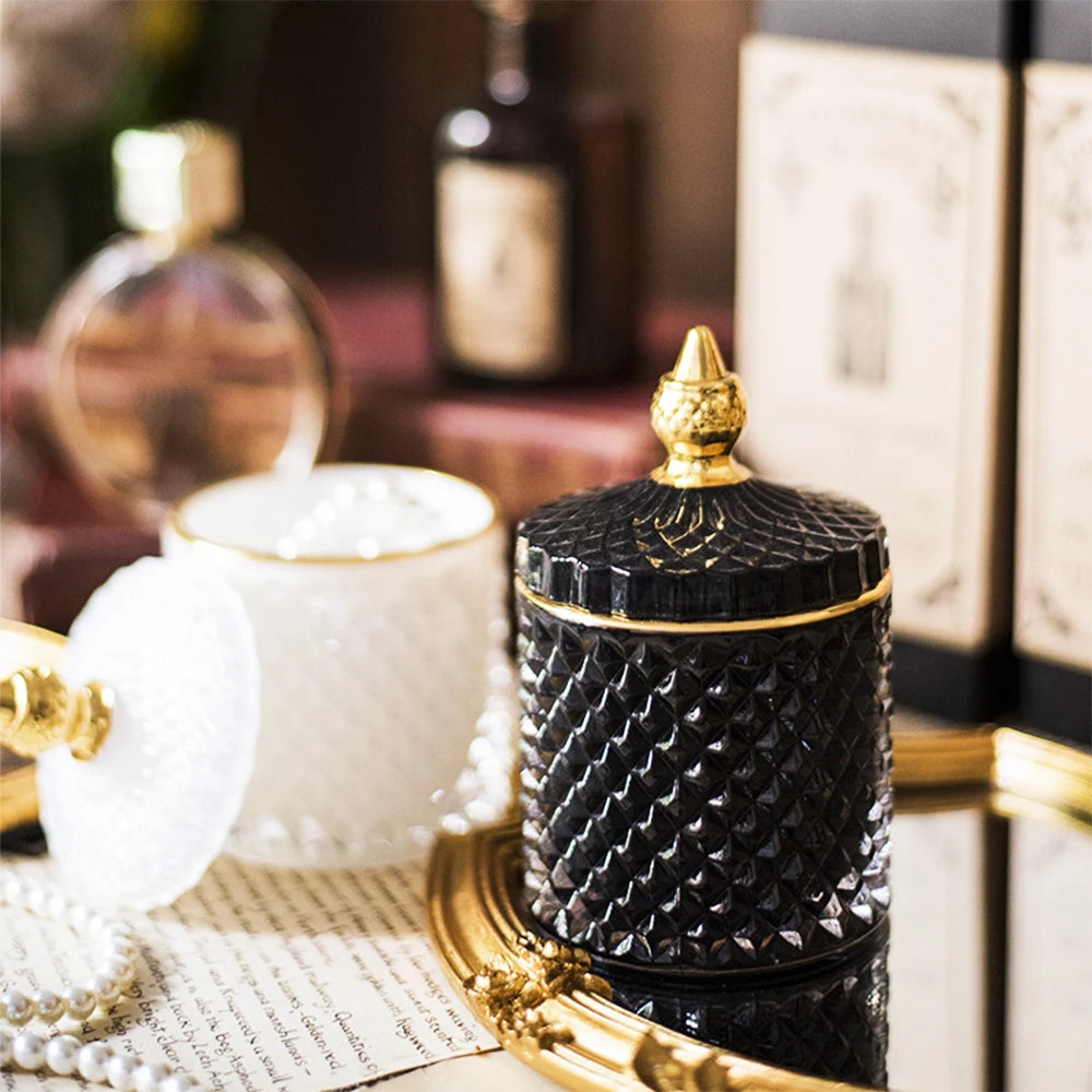 Luxury Glass Storage Jar with Lid, Aromatherapy Bottle & Minimalist Cotton Swab and Jewelry Organizer