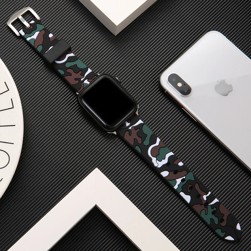 Silicone Camouflage Watch Band - Universal Smartwatch Strap Fits 38/40/41/42/44/45/46/49mm