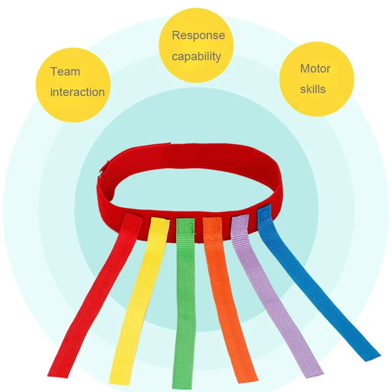 Tail Tag Game Belt Set, 1 Adjustable Waistband with 6 Tail Straps for Kids & Adults, Outdoor Party & PE Games