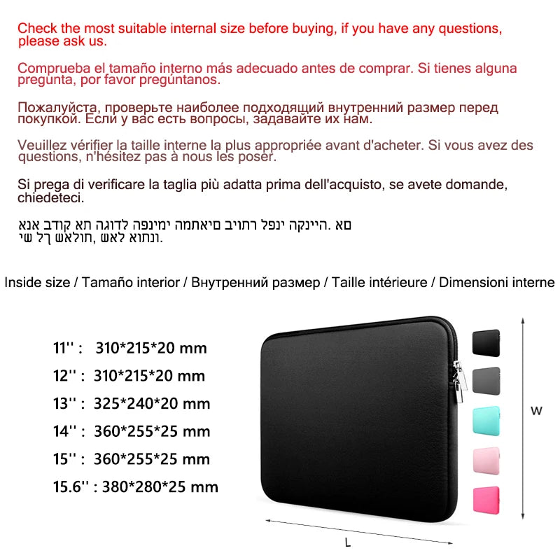 Soft Cotton Laptop Sleeve Bag with Zipper Fits 13 to 15.6 inch (33-39.6 cm) Notebook