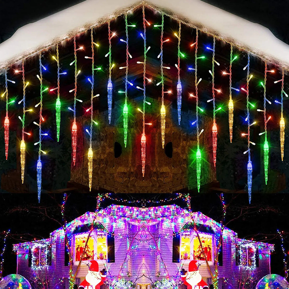 LED Christmas Icicle Curtain Lights – Waterproof Outdoor Festoon, 3.5–5m (11.5–16.4 ft), White/Blue/Multi/Warm White, Steady or 8-Mode Controller