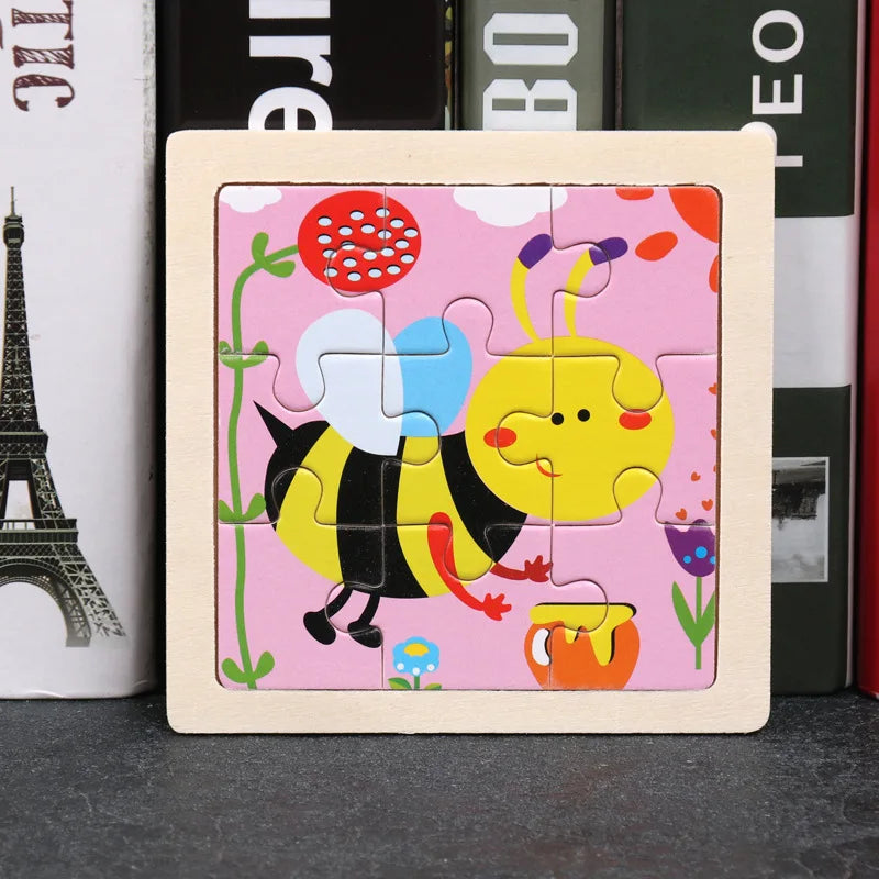 Kids Wooden 3D Tangram Puzzle 11 x 11 cm (4.3 x 4.3 in) Cartoon Animal Traffic Educational Jigsaw Toy