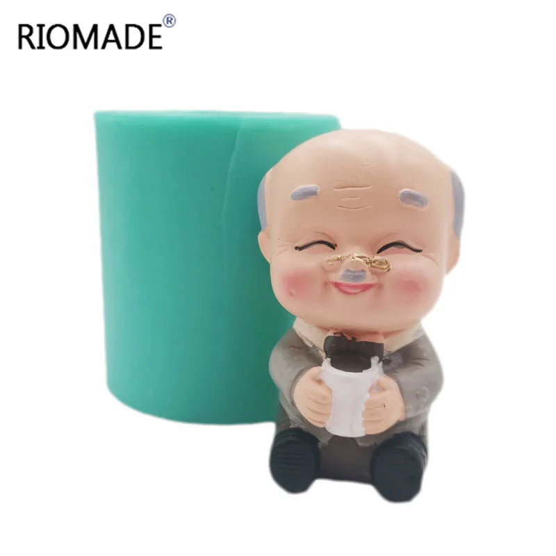 3D Grandpa & Grandma Silicone Mold – Longevity Elder Figurine for Candles, Resin, Soap & Cake Decorating