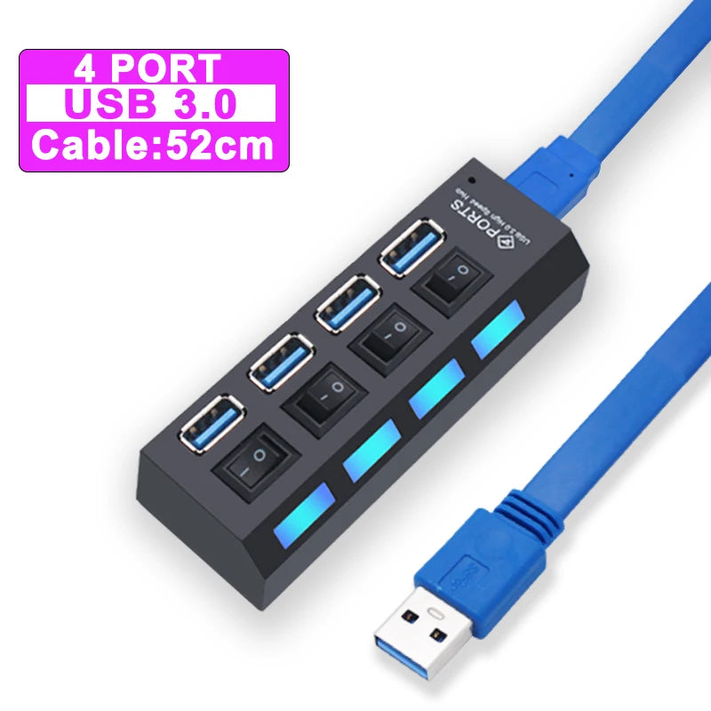 USB 3.0 Hub 4/7-Port Powered USB Splitter with On/Off Switch – High-Speed USB 3.0/2.0 Expander for PC & Laptop