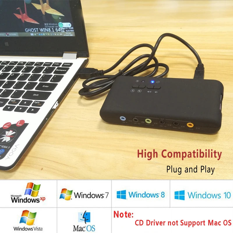 External USB 7.1 Sound Card with S/PDIF and USB Extension Cable — Studio Recording Adapter for PC & Laptop