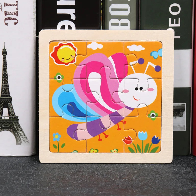 Kids Wooden 3D Tangram Puzzle 11 x 11 cm (4.3 x 4.3 in) Cartoon Animal Traffic Educational Jigsaw Toy