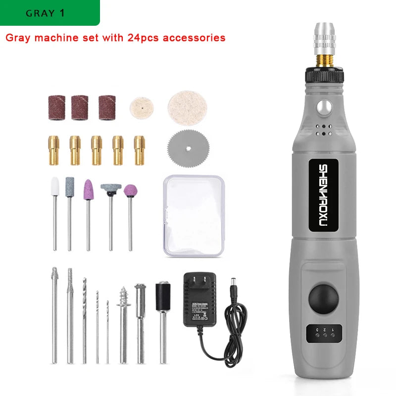 Mini Rotary Tool Kit — 3-Speed Engraver & Grinder with 25-Piece Accessories (100–240V / 3.7V)
