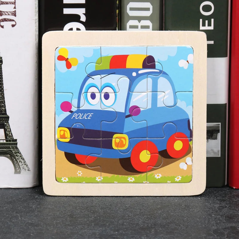 Kids Wooden 3D Tangram Puzzle 11 x 11 cm (4.3 x 4.3 in) Cartoon Animal Traffic Educational Jigsaw Toy