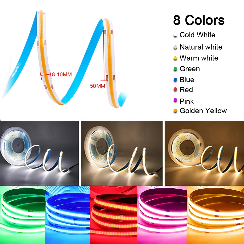 5V USB COB LED Strip Light 320 LEDs/m High-Density Flexible Tape Light Warm Natural Cool White and RGB