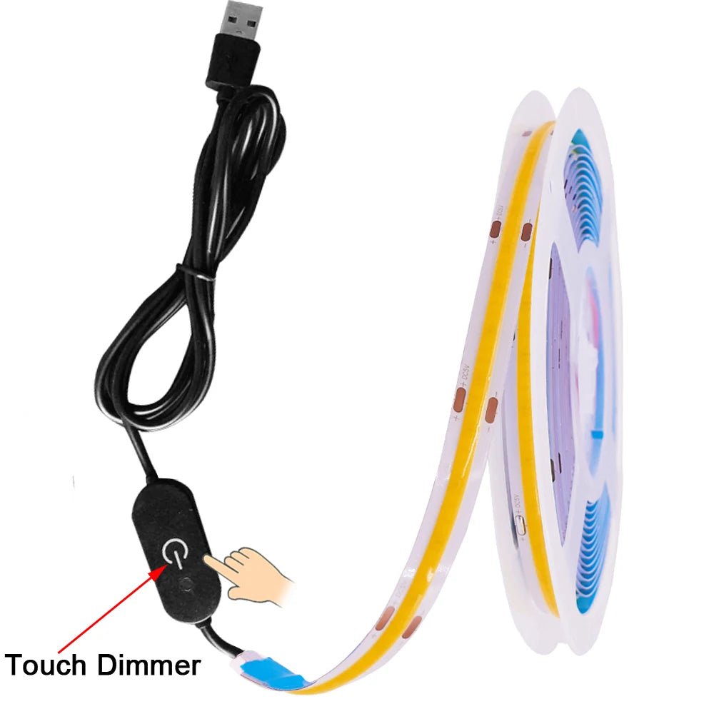 5V USB COB LED Strip Light 320 LEDs/m High-Density Flexible Tape Light Warm Natural Cool White and RGB