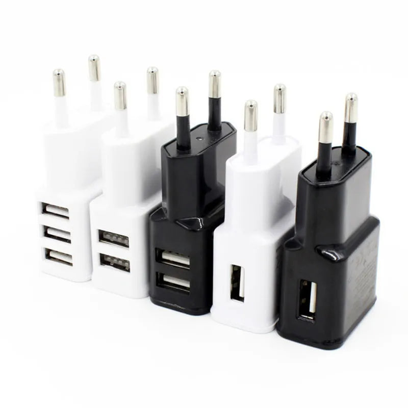 Universal 5V USB Power Adapter Charger — 1A/2A AC to DC 100–240V Converter with EU/US Plug Options