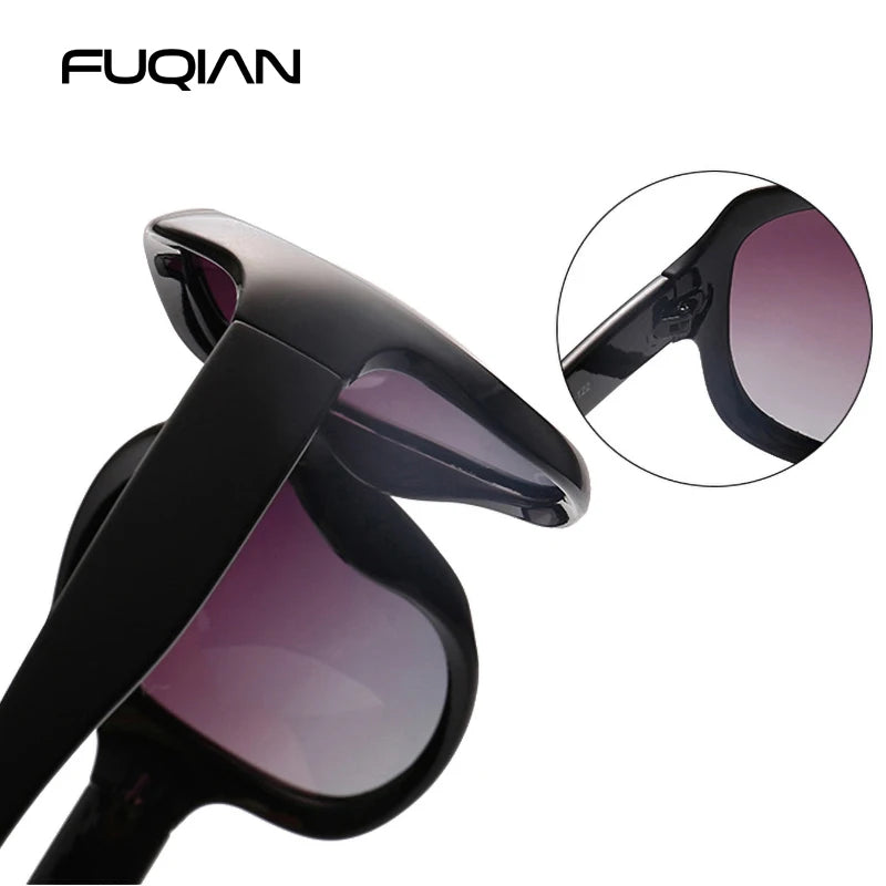 Polarized Oversized Round Sunglasses for Women - UV400 Gradient Lens, Large Plastic Frame