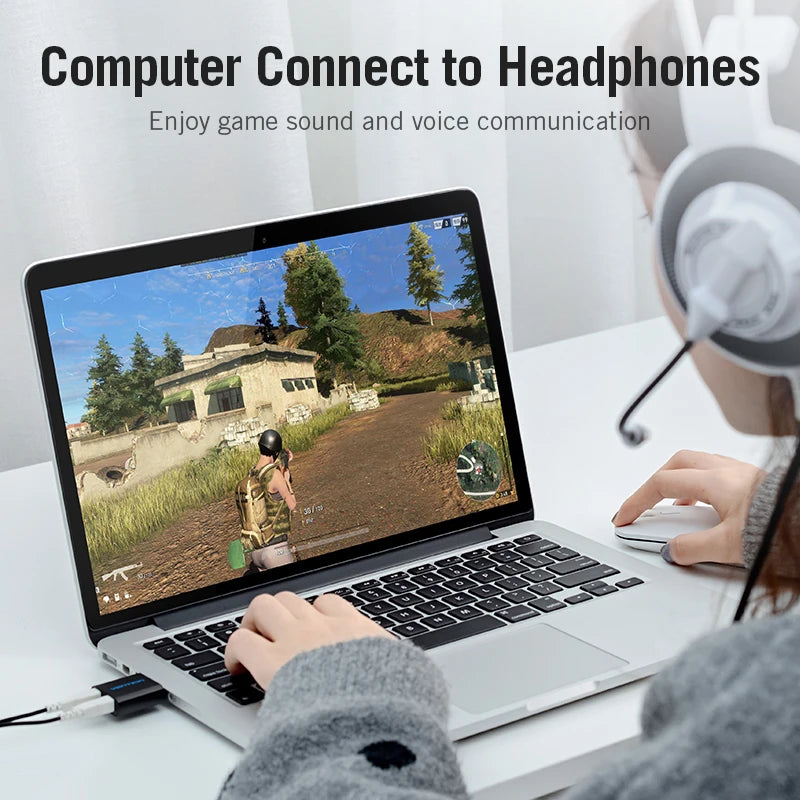 USB External Sound Card Adapter 3.5mm – Headphone & Mic USB Audio Interface for PC, Laptop, Mac, PS4, Chromebook, Raspberry Pi