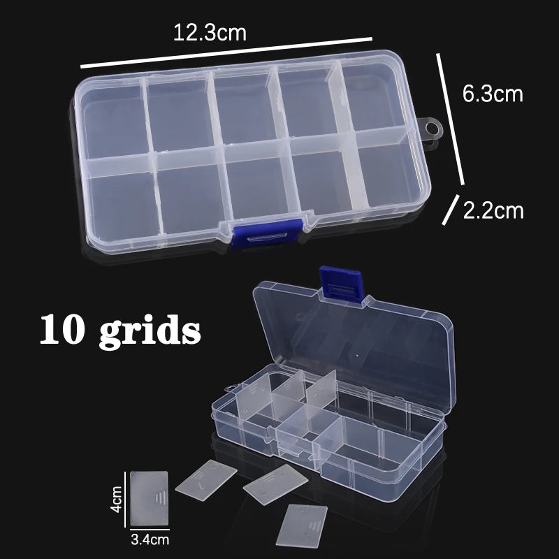 Adjustable Plastic Jewelry Organizer Box 10/15/24 Compartment Bead & Craft Storage Case