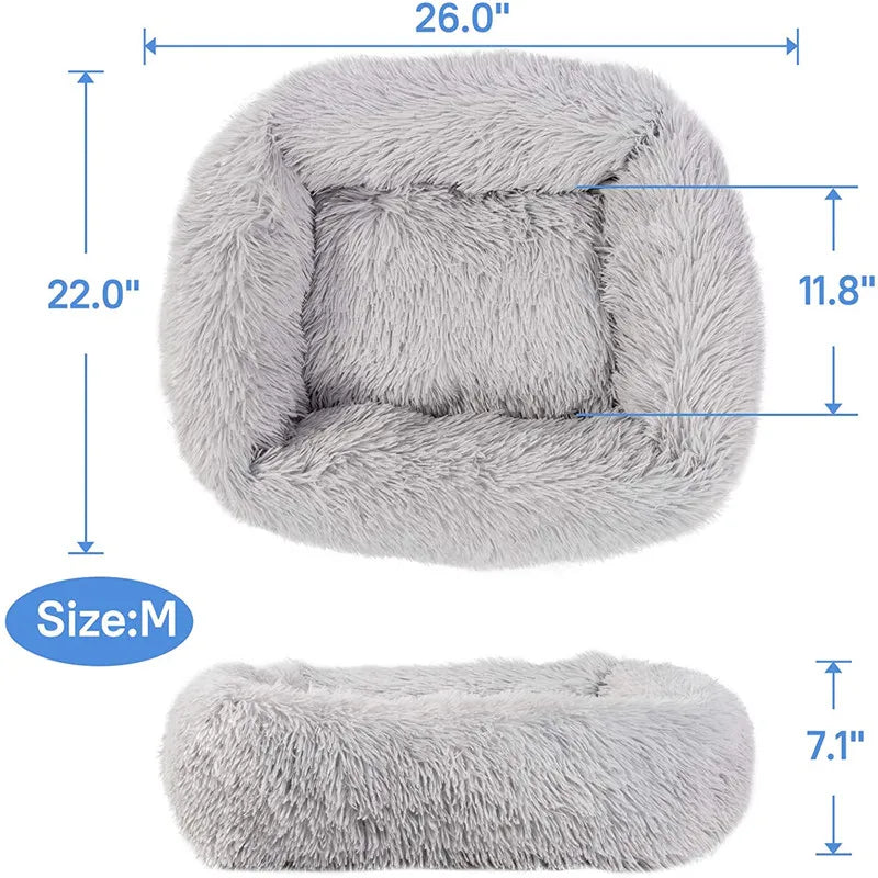 Luxury Plush Square Dog Bed Calming Washable Pet Mat for Small Medium Large Dogs (XS S M L)