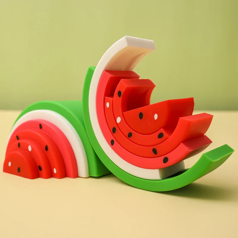 Silicone Watermelon Building Blocks BPA-Free Montessori Stacking & Balance Toy for Toddlers and Kids