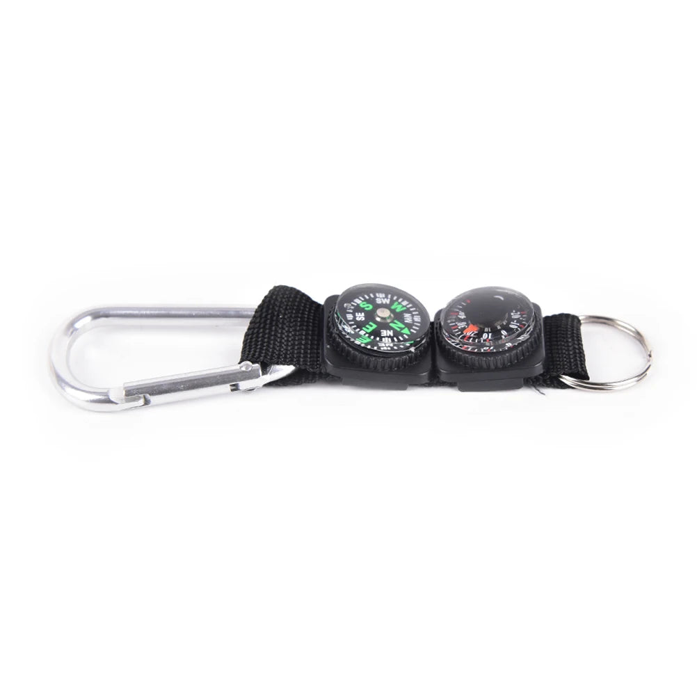 3-in-1 Mini Carabiner Keychain with Compass & Thermometer for Camping, Climbing & Hiking, Black