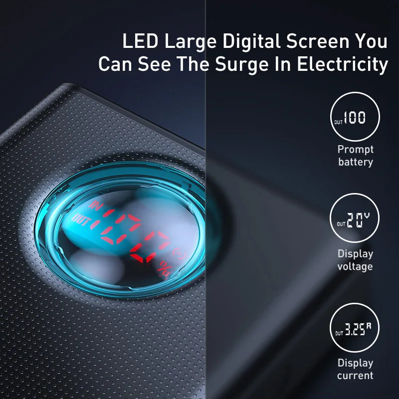 65W 30000mAh USB-C Power Bank PD Quick Charge Portable Charger with Digital Display & Built-in Cables for Smartphone and Laptop