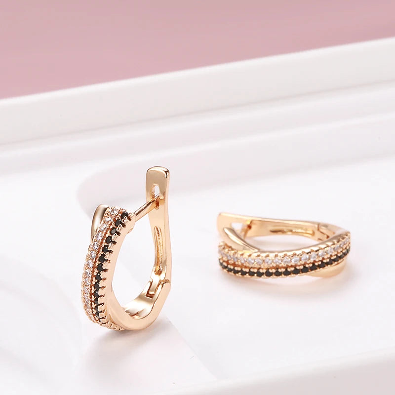 585 Rose Gold Zircon Drop Earrings for Women - Geometric Bling Party & Wedding Jewelry