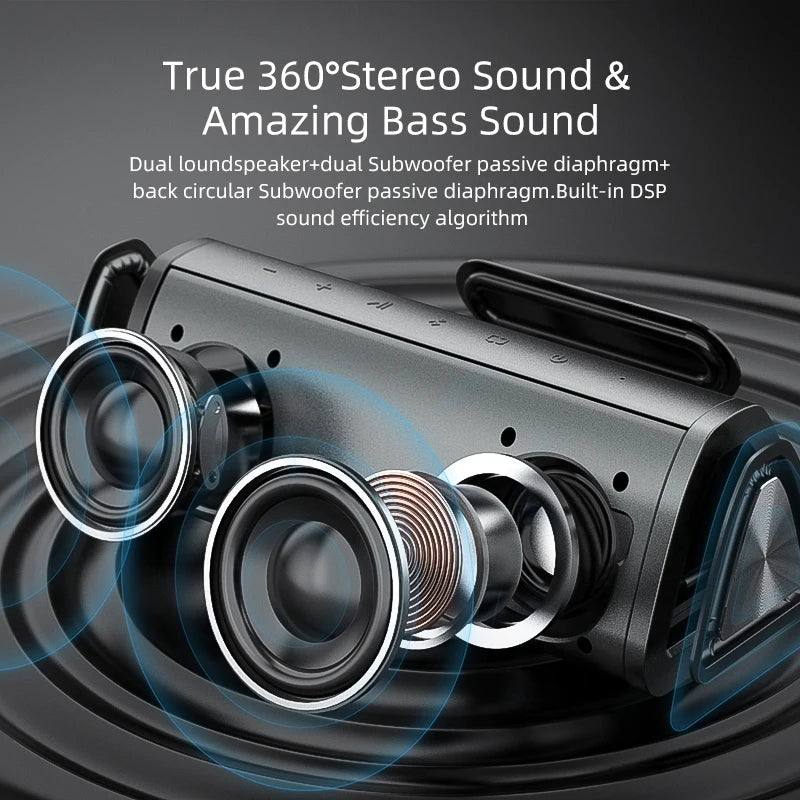 Portable Bluetooth Speaker 20W 360° Stereo IPX7 Waterproof Bluetooth 5.0 — Graffiti Design, MicroSD & AUX, Hands-Free Calls