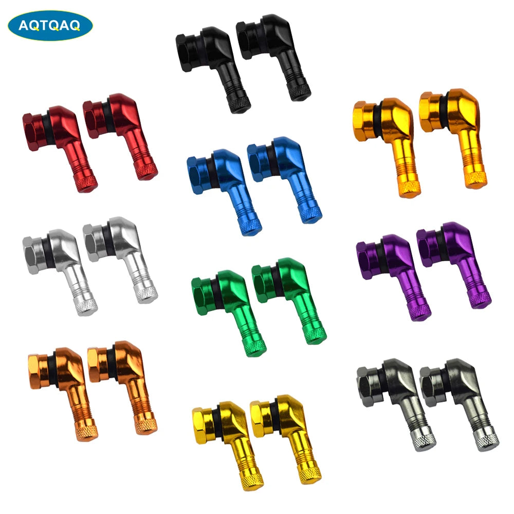 2-Pack 90° Aluminum Motorcycle Tubeless Valve Stem Caps — 11.3mm (0.45in) Fit