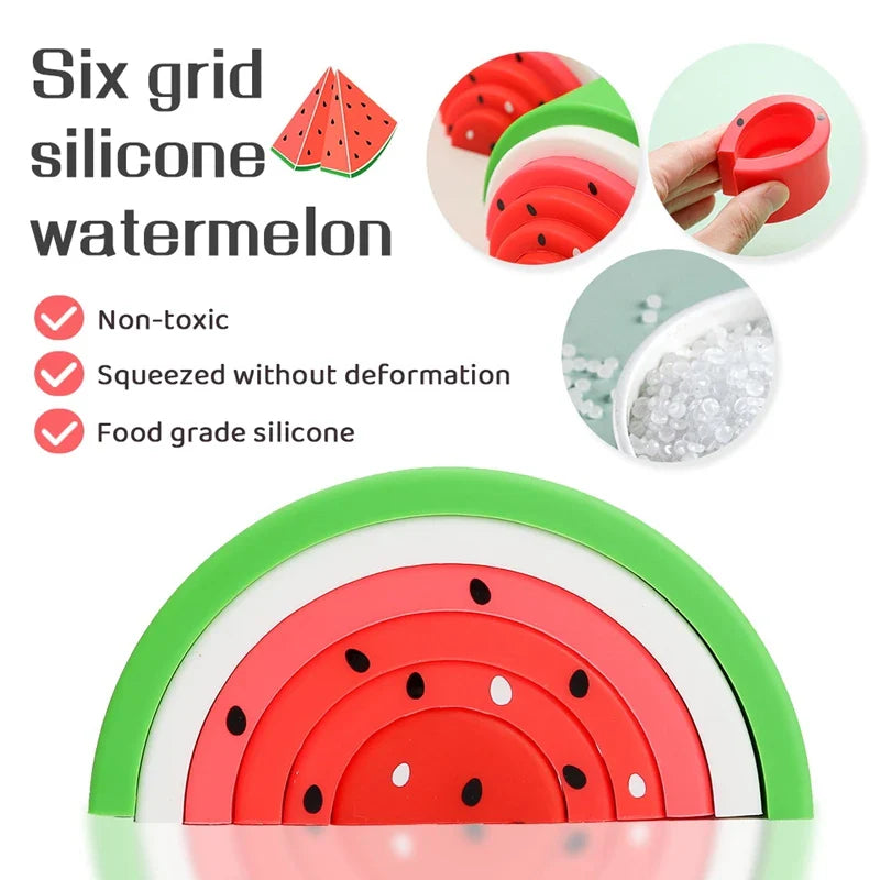 Silicone Watermelon Building Blocks BPA-Free Montessori Stacking & Balance Toy for Toddlers and Kids