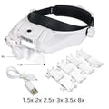 USB Rechargeable LED Headband Magnifier Glasses Loupe for Watchmaker & Jewelry Repair 1.5x-8x (Stackable to 15x)