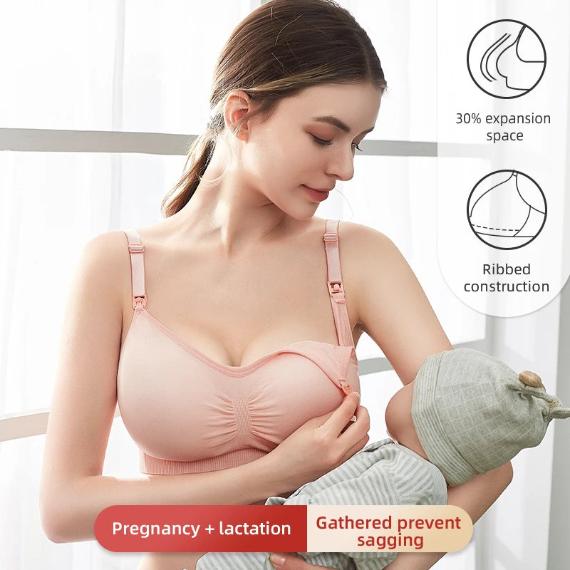 Plus Size Nursing Bra Breathable Seamless Maternity Breastfeeding Bra Wire-Free with Removable Pads