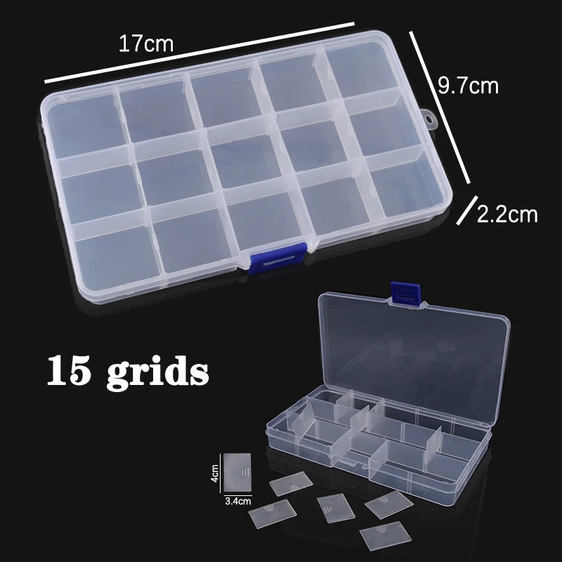 Adjustable Plastic Jewelry Organizer Box 10/15/24 Compartment Bead & Craft Storage Case