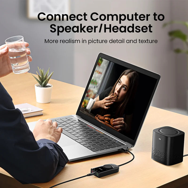 USB External Sound Card Audio Adapter with 3.5mm Mic & Headphone - USB Audio Interface for PC, Laptop, PS4/PS5, Nintendo Switch, Smartphone (15cm / 100cm Cable Options)