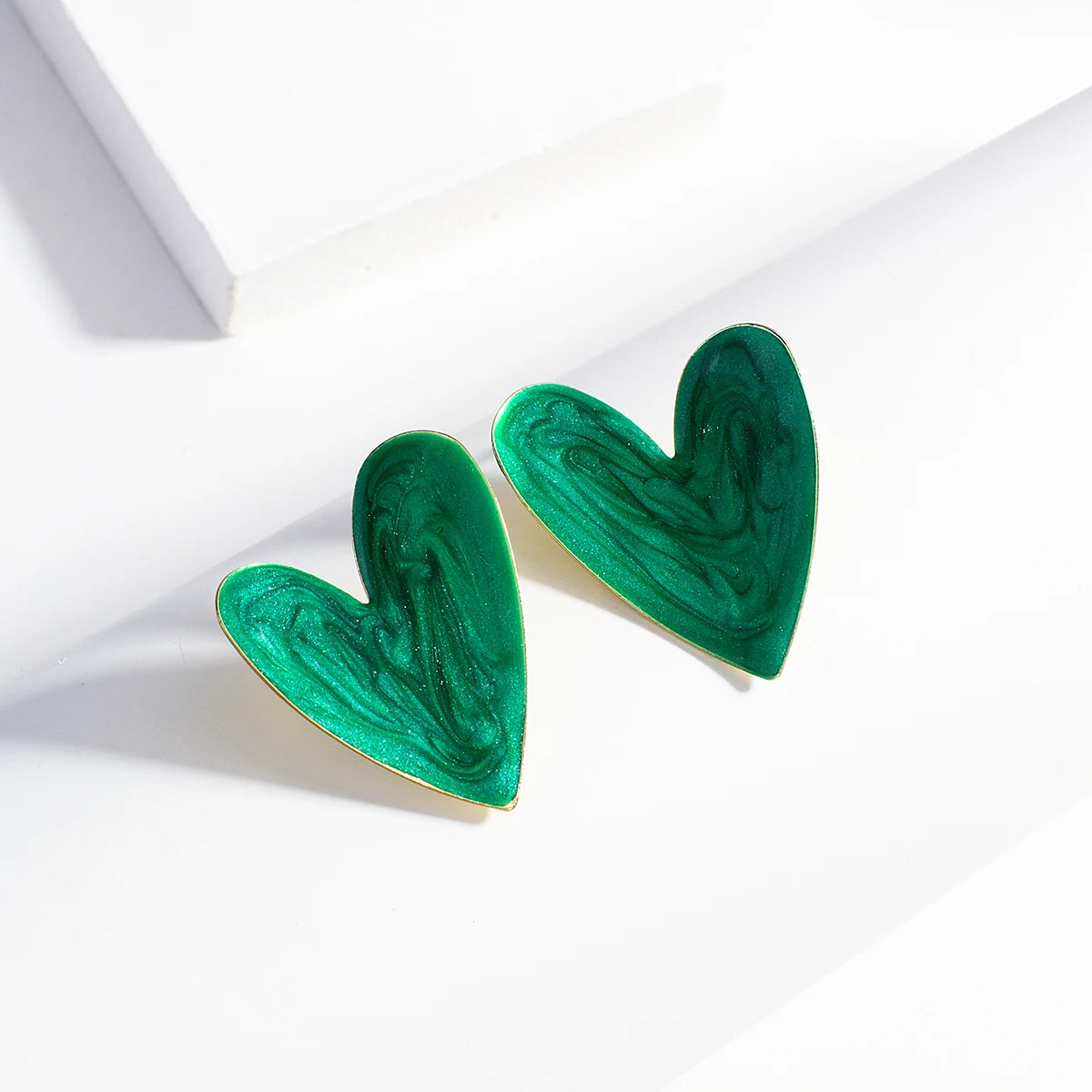 Korean Green Acrylic Geometric Dangle Earrings — Round & Square Statement Drop Earrings for Women