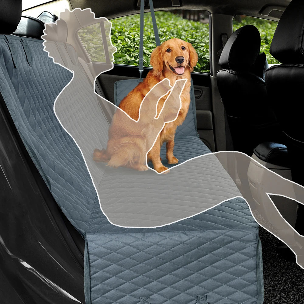 Waterproof Dog Car Seat Cover Hammock — Rear Back Seat Protector with Mesh Window, Non-Slip & Seat Belt Openings — Standard (56.3x59.8 in / 143x152 cm) & X-Large (60.2x63.8 in / 153x162 cm)