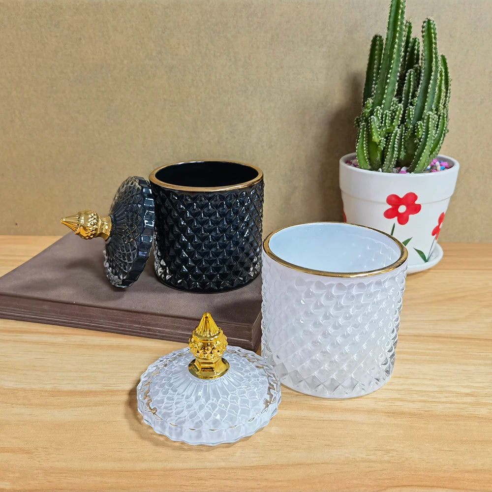 Luxury Glass Storage Jar with Lid, Aromatherapy Bottle & Minimalist Cotton Swab and Jewelry Organizer