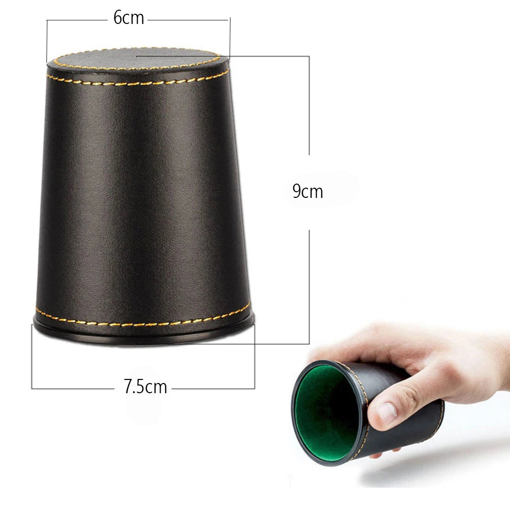PU Leather Flannel-Lined Dice Cup Set — 1 Cup + 5 Dice (12mm / 0.47 in) for Game Night, Bar & KTV