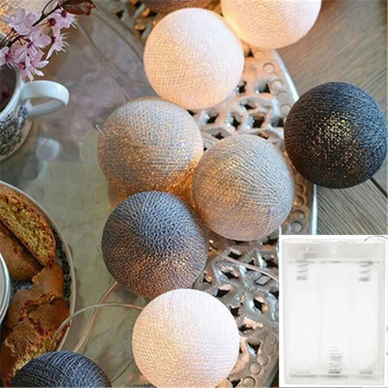 10/20/30 LED Cotton Ball String Lights – USB & Battery Fairy Lights for Home, Wedding, Party, Christmas