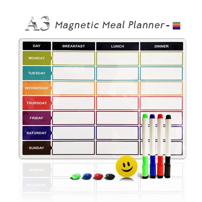 A3 Magnetic Weekly & Monthly Planner Whiteboard - Flexible Fridge Message & Drawing Board (11.7 x 16.5 in / 29.7 x 42 cm)