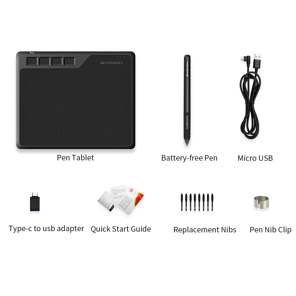 Portable Graphics Tablet 6.5 x 4 in (165 x 102 mm) - Battery-Free Pen, 8192 Pressure, USB & Android Compatible